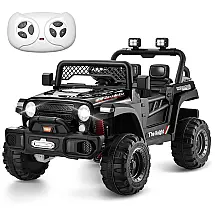 Carro Elétrico Infantil a Bateria com Controle Manual dos Pais, Cinto de Segurança, Suspensão de Mola e Porta Malas, 12V, TEOAYEAH, Preto