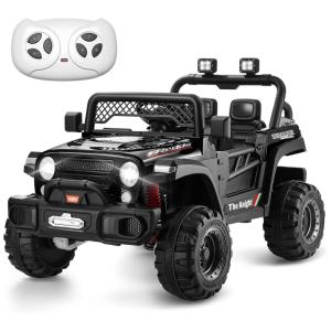 Carro Elétrico Infantil a Bateria com Controle Manual dos Pais, Cinto de Segurança, Suspensão de Mola e Porta Malas, 12V, TEOAYEAH, Preto