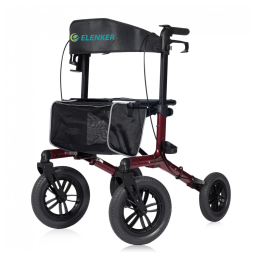 Andador Adulto Idoso com Apoio de Braço, Assento Acolchoado e Cesto, Suporta até 136 quilos, ELENKER, Vermelho