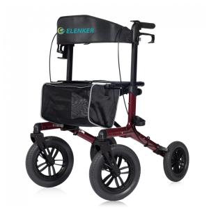 Andador Adulto Idoso com Apoio de Braço, Assento Acolchoado e Cesto, Suporta até 136 quilos, ELENKER, Vermelho