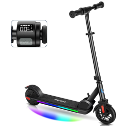 Patinete Elétrico Infantil Dobrável 150W, Ajuste de Velocidade e Altura, Luzes Coloridas, Display LED - 8 a 14 Anos, Caroma E35 Preto
