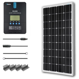 Painel Solar, Monocristalino, com controlador de carga, 100W, 12V, 1 painel, RENOGY RNG KIT STARTER100D RVR40, Preto