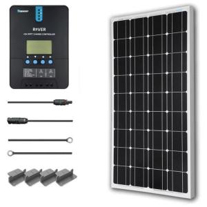 Painel Solar, Monocristalino, com controlador de carga, 100W, 12V, 1 painel, RENOGY RNG KIT STARTER100D RVR40, Preto
