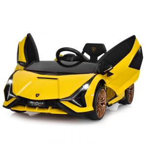 Carro, Carrinho Lamborghini Elétrico Infantil a Bateria 12V 1 Assento com 3 Velocidades Luz LED e Suspensão de Mola, Amarela, INFANS
