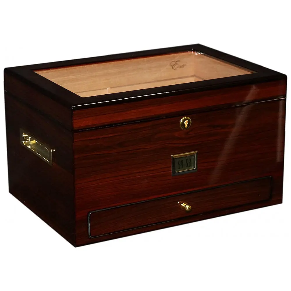 Humidor Expositor EWT Mogno Escuro 70-120 Charutos com Gaveta e Higrômetro Digital — foto 2