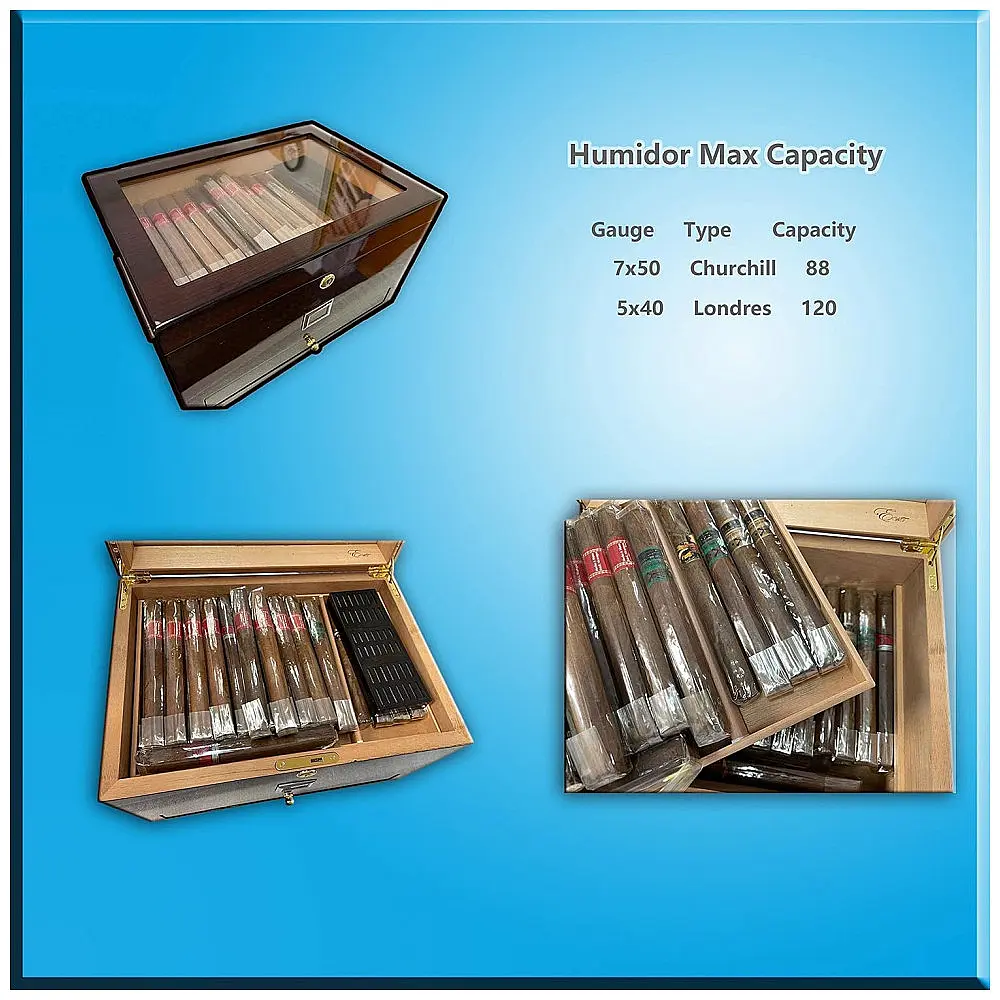 Humidor Expositor EWT Mogno Escuro 70-120 Charutos com Gaveta e Higrômetro Digital — foto 3
