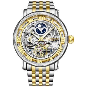Relogio Stuhrling Homem, Masc Automatico Cor Prata, Ouro DiaNoite AM, PM Aço Inox Lua, Sol