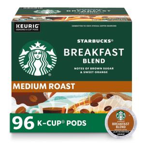 Cápsulas de café torra média K Cup, Mistura de café da manhã para cafeteiras Keurig, 96 cápsulas, STARBUCKS 011067984, Marrom