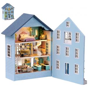 Casa em Miniatura Realista Feita a Mão com LED para Adultos e Adolescentes, Escala 1 24, SPILAY, Azul
