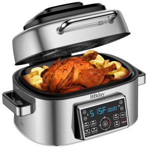 Churrasqueira Elétrica Air Fryer 10 em 1 com Tela Digital, 6.1L, 1600W/110V, BBDAY, Prata.
