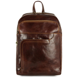 Mochila Vintage de Couro para Laptop Unissex, TIME RESISTANCE, Marrom