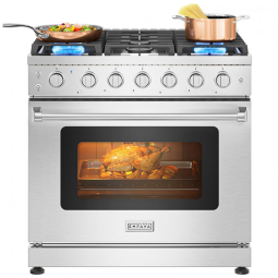 Fogão a gás profissional 91cm Empava inox forno convecção 6 queimadores profundos grelhas contínuas 170L 110V