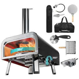 Forno de Pizza a Gás Portátil Aço Inoxidável com Termômetro Embutido, Cortador de Pizza e Bolsa de Transporte, ABORON, Preto