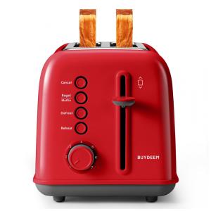 Torradeira BUYDEEM DT620 Vermelha 2 Fatias com Fendas Largas, Função Bagel e Muffin, Bandeja de Migalhas Removível e 7 Níveis de Tostagem