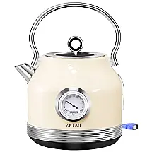 ZKIAH Chaleira Elétrica 1.7L, Aço Inoxidável, c, Desligamento Automático e Interruptor de LED, 110V, 1200W, Bege