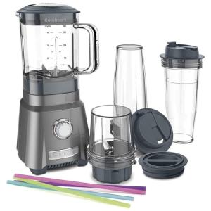 Liquidificador de Bancada com Jarra de 1 Litro e 2 Copos para Viagem, 110V 500W, Cuisinart CPB-380, Cinza Gunmetal