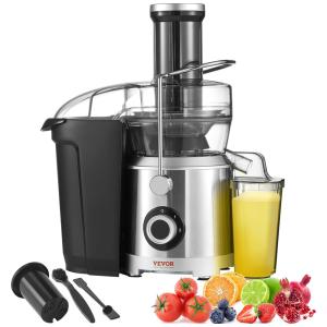 Centrífuga de Frutas 800mL em Aço Inoxidável com 2 Velocidades e Processamento de Frutas Inteiras, 1000W, VEVOR, Preta e Prata