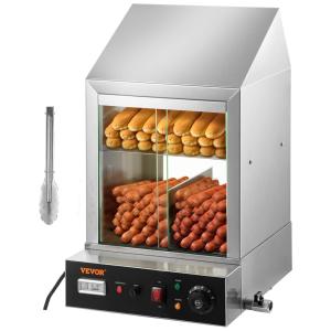 Máquina de Hot Dog a Vapor 36 L até 200 Salsichas por Vez, Aço Inoxidável, 110V 1200W, VEVOR, Prata