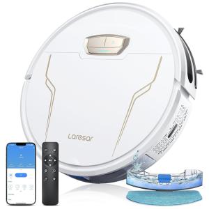 Aspirador Robô e Esfregão com Sucção Forte de 4000Pa, Carregamento Automático, Controle por App, Voz e Controle Remoto, 110V, Laresar