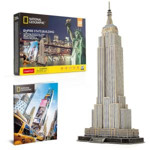 Quebra Cabeças 3D Arquitetura Empire State para Crianças e Adultos, 66 Peças, CUBICFUN 771DS0977, Branco