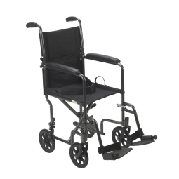 Cadeira de Rodas de Transporte Dobrável Drive Medical Cinza Aço Quadro Leve Braços Fixos 17" 250 lb TR37E