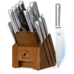 Conjunto de Facas Imarku em Aço Inoxidável com Bloco de Bancada Multinível e Afiador Embutido, 16 Peças, Prata
