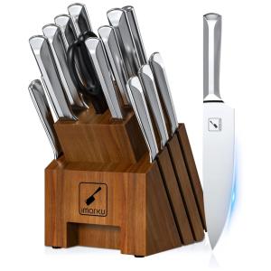 Conjunto de Facas Imarku em Aço Inoxidável com Bloco de Bancada Multinível e Afiador Embutido, 16 Peças, Prata
