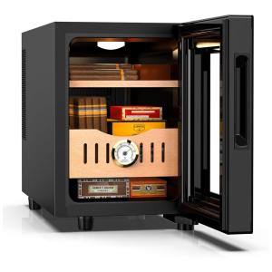 Umidor para Charutos Elétrico 16L até 100 un com Controle de Temperatura, Prateleiras em Madeira de Cedro Espanhol e Higrômetro, 110V