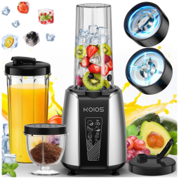 Liquidificador Portátil com Moedor de Café, Função de Pulso e Copo para Viagem de 650mL Incluso, 1000W, KOIOS, Prata