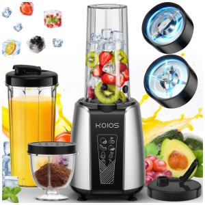 Liquidificador Portátil com Moedor de Café, Função de Pulso e Copo para Viagem de 650mL Incluso, 1000W, KOIOS, Prata