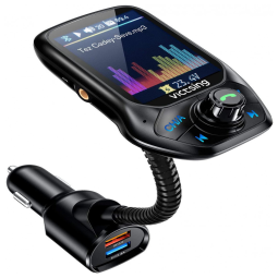 VicTsing Receptor Transmissor FM Bluetooth AUX Tela LCD, Preto