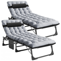 Espreguiçadeira Dobrável Portátil para Jardim, Gramado ou Piscina, 2 Unidades, DoCred, Cinza e Preto