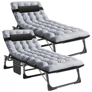Espreguiçadeira Dobrável Portátil para Jardim, Gramado ou Piscina, 2 Unidades, DoCred, Cinza e Preto