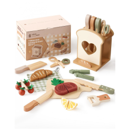 Kit de Facas de Cozinha Infantil ROBUD 16 peças em Madeira, Brinquedo de Cozinha Montessoriano para Crianças, Presente de Role Play