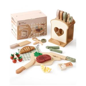 Kit de Facas de Cozinha Infantil ROBUD 16 peças em Madeira, Brinquedo de Cozinha Montessoriano para Crianças, Presente de Role Play