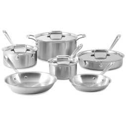 Conjunto de Panelas e Frigideiras Antiaderentes com 5 Camadas de Aço Inoxidável, 10 Peças, ALL CLAD 8400001085, Prateado