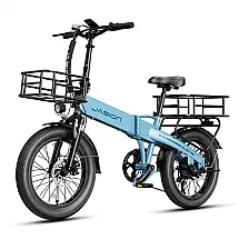 Bicicleta elétrica dobrável Jasion EB6 azul com cesto, pneus 20x2,5, motor 500W nominal 1000W pico, bateria 48V 10,5Ah, quadro em alumínio 7
