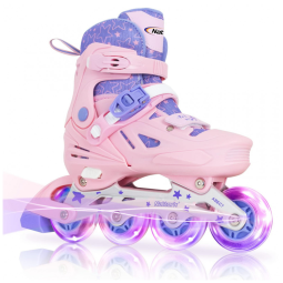 Patins Regulável para Crianças com Rodas Iluminadas para Iniciantes, Tam BR 35 a 39, Nattork, Rosa
