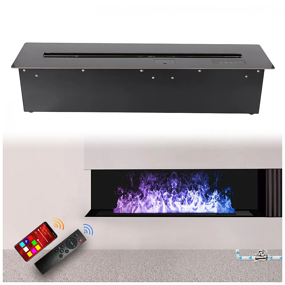 Lareira Elétrica 3D Vapor d'Água Sxysgf 8 Cores Chamas Ajustáveis Recessível Controle Remoto/App Timer Aço Inoxidável 100cm