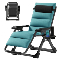 Cadeira Reclinável Ajustável Gravidade Zero com Apoio de Cabeça e Porta Copos, LILYPELLE, Azul