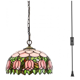 MQYXH Luminária Tiffany Suspensa com Vidro Colorido Tulipa Rosa - Vintage, 30cm x 30cm x 470cm