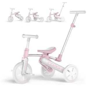 Triciclo Infantil 3 em 1 para Equilíbrio com Kit de Pedais, Haste de Emburrar, Idade 18 Meses a 4 Anos, Cooghi, Rosa
