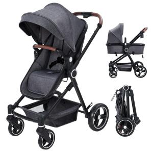 Carrinho de Bebê 2 em 1 com Assento Reversível, Encosto e Dossel Ajustáveis, GAOMON, Preto