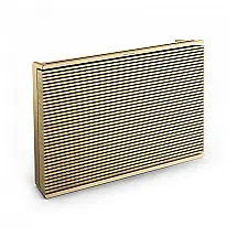 Caixa de som portátil Wi‑Fi Bang & Olufsen Beosound Level dourada carvalho claro multiroom 105W bateria 16h 110V
