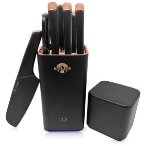 Conjunto de Facas em Aço Inoxidável Alemão com Bloco de Bancada e Afiador Embutido, 6 Peças, KITAJUN, Preto