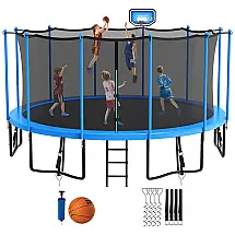 Cama Elastica Capacidade até 700 kg com Luz e Cesta de Basquete, Jump Into Fun, Azul