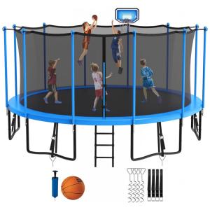 Cama Elastica Capacidade até 700 kg com Luz e Cesta de Basquete, Jump Into Fun, Azul