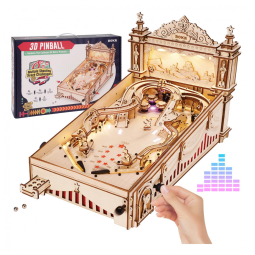 Quebra Cabeças 3D em Madeira para Adultos, Tema Mini Máquina Pinball com 482 Peças, ROKR EG01