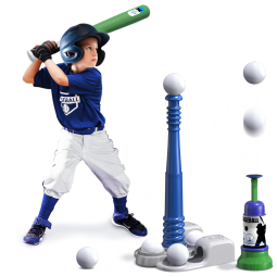 Kit Beisebol com Arremessador Automático e 6 Bolas para Crianças de 3 a 8 Anos, QDRAGON, Azul