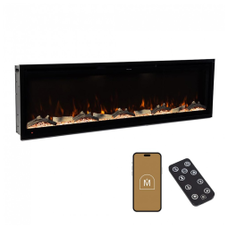 Lareira Elétrica de Embutir A44x152L com Controle por APP e Chamas Multicoloridas, 110V 1500W, Modern Ember, Preta